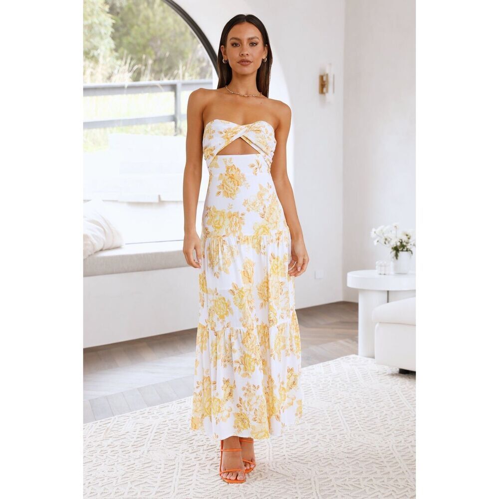 Hello Molly MAXI DRESS ANNITA Straless Floral YELLOW White size 6
